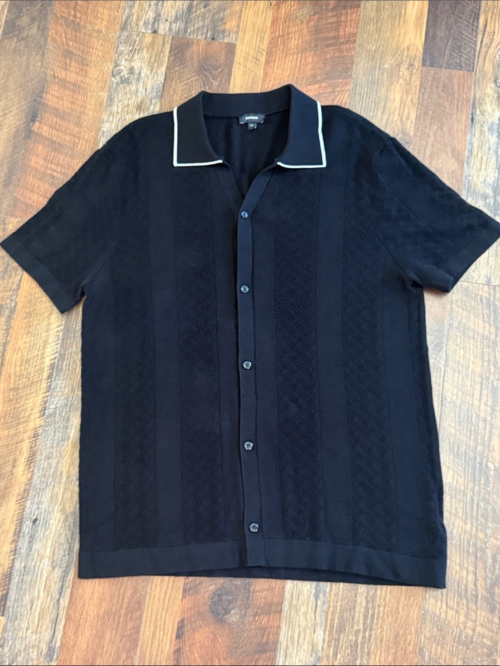 Express Black Textured Camp Collar Knit Button Up Shirt Men’s Medium